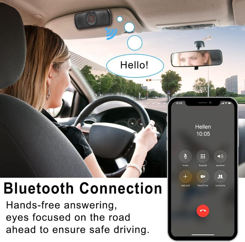 skybess Car Bluetooth Speaker for Cellphone, Portable Bluetooth Handsfree Car Kit Wireless Speakerphone Music Player with Visor Clip, Supports Siri Google Assistant TF Card Playback - Image 3